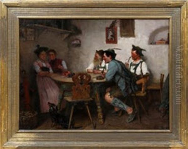 Tavern Scene Oil Painting by Theodor Kleehaas