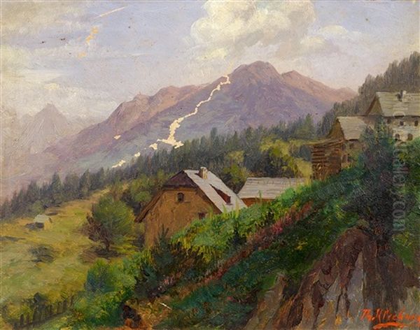 Tobadill Im Tirol Oil Painting by Theodor Kleehaas