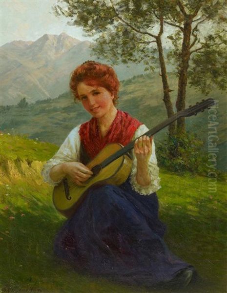 Madchen Mit Gitarre Oil Painting by Theodor Kleehaas