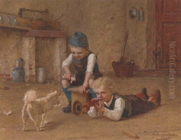 Children's Playtime Oil Painting by Theodor Kleehaas