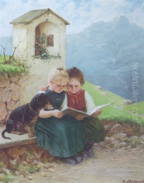 A Children's Story Oil Painting by Theodor Kleehaas