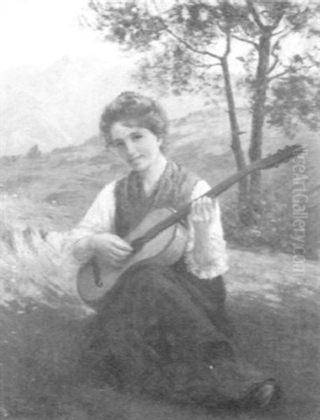 Eine Junge Sennerin Spielt Auf Ihrer Gitarre Oil Painting by Theodor Kleehaas