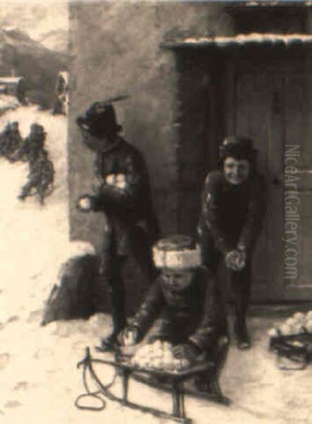 The Snowball Fight Oil Painting by Theodor Kleehaas