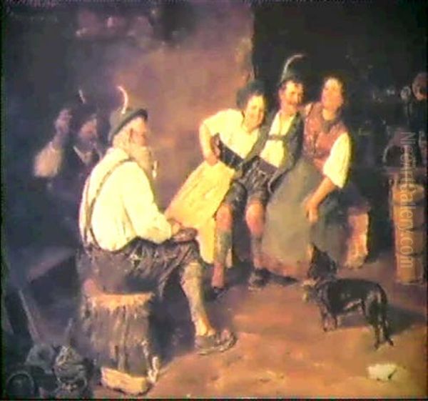 Frohliches Fest In Einer Almhutte Oil Painting by Theodor Kleehaas