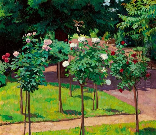 Rose Garden In Szolnok Oil Painting by Janos Kleh