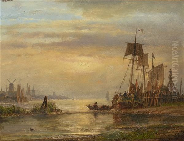 Niederlandische Kuste Mit Booten Oil Painting by Lodewijk Johannes Kleijn