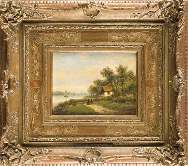 Hollandische Landschaft Am Kanal Mit Figurenstaffage Oil Painting by Lodewijk Johannes Kleijn