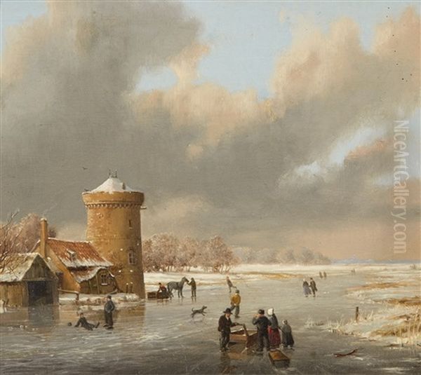 The Joy Of Winter Oil Painting by Lodewijk Johannes Kleijn