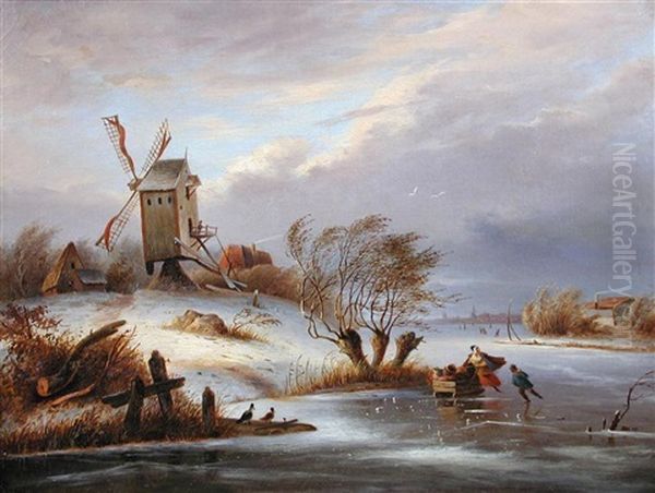 A Stormy Day On The Ice Oil Painting by Lodewijk Johannes Kleijn