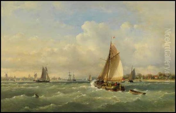 Dutch Sailing Barge In A Choppy Sea Oil Painting by Lodewijk Johannes Kleijn