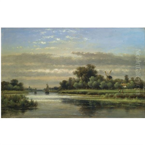 Anglers In A Summer Landscape Oil Painting by Lodewijk Johannes Kleijn