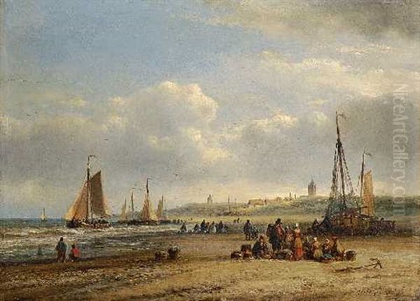 Segelboote Am Strand Mit Figurenstaffage Oil Painting by Lodewijk Johannes Kleijn