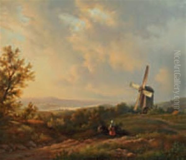 Moulin Et Personnages Dans Un Paysage Oil Painting by Lodewijk Johannes Kleijn