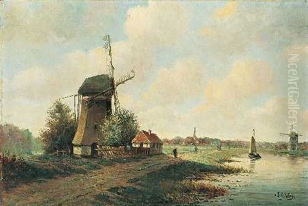 Hollandische Flusslandschaft Mit Zwei Muhlen by Lodewijk Johannes Kleijn