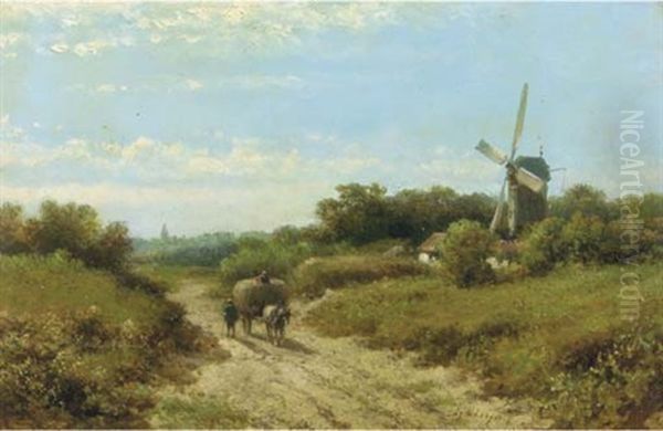 A Haycart On A Sandy Track Oil Painting by Lodewijk Johannes Kleijn