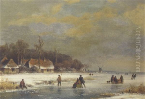 A Winter's Day Oil Painting by Lodewijk Johannes Kleijn