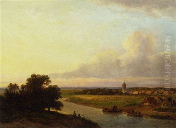 Wijd Rivierlandschap by Lodewijk Johannes Kleijn