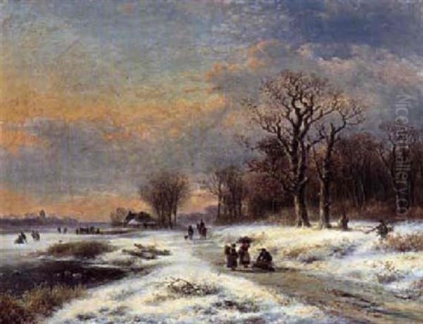 Hollandische Winterlandschaft Oil Painting by Lodewijk Johannes Kleijn