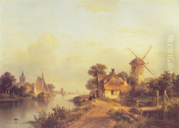 A River Landscape Near Overschie Oil Painting by Lodewijk Johannes Kleijn