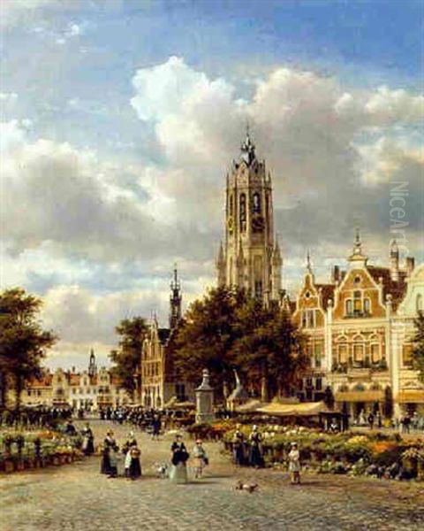 The Flower Market In Breda Oil Painting by Lodewijk Johannes Kleijn