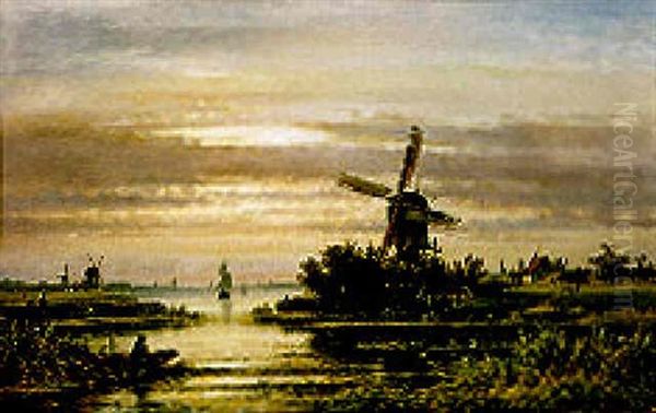 A Summer Landscape Oil Painting by Lodewijk Johannes Kleijn