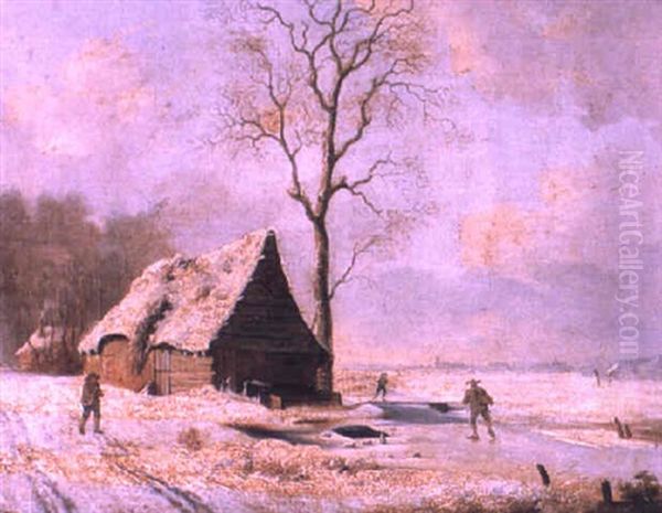 Winter Scene Oil Painting by Lodewijk Johannes Kleijn