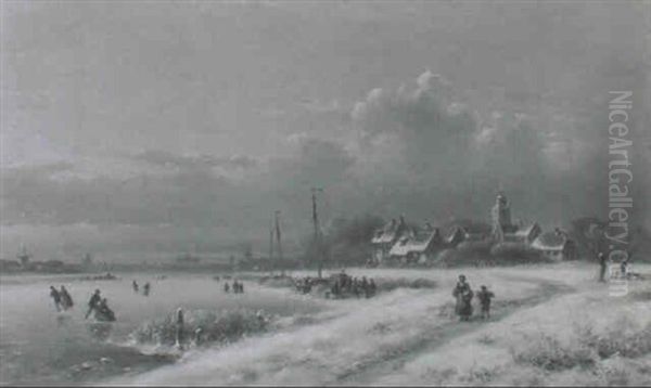 Winterlandschaft In Der Umgebung Von Haarlem Oil Painting by Lodewijk Johannes Kleijn