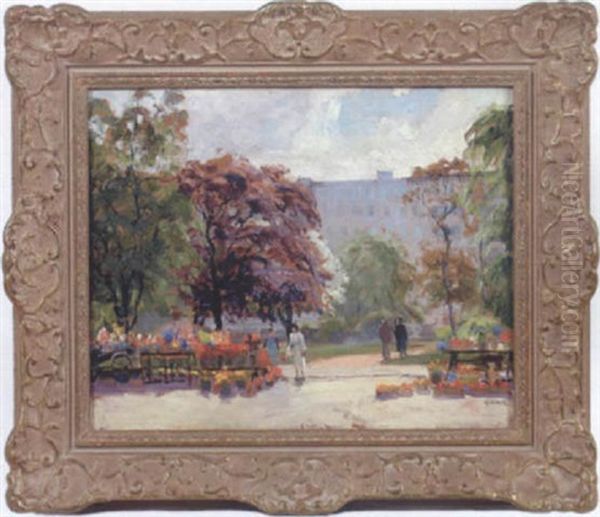 Blomsterforsaljare, Gustav Adolfs Torg, Malmo Oil Painting by Axel Kleimer