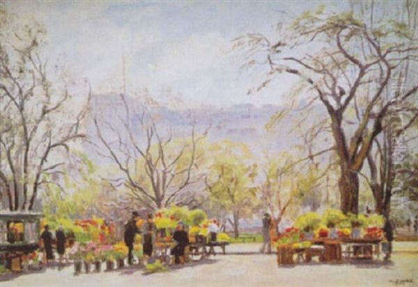 Blomstermarknad, Malmo Oil Painting by Axel Kleimer