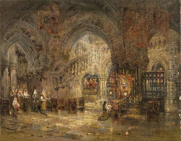  L'interieur De L'eglise De La Madeleine A Troyes  Oil Painting by Wyke Bayliss