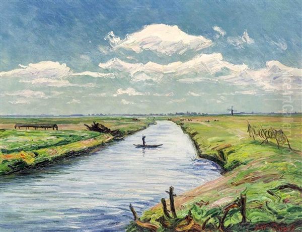 Kanal Bei Leer Oil Painting by Julian Klein Von Diepold