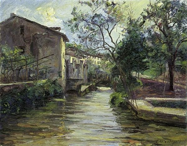 Wassermuhle Im Trentino Oil Painting by Julian Klein Von Diepold