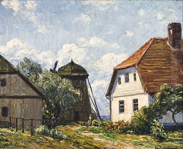 Gehoft Mit Muhle. Hiddensee Oil Painting by Leopold Klein von Diepold