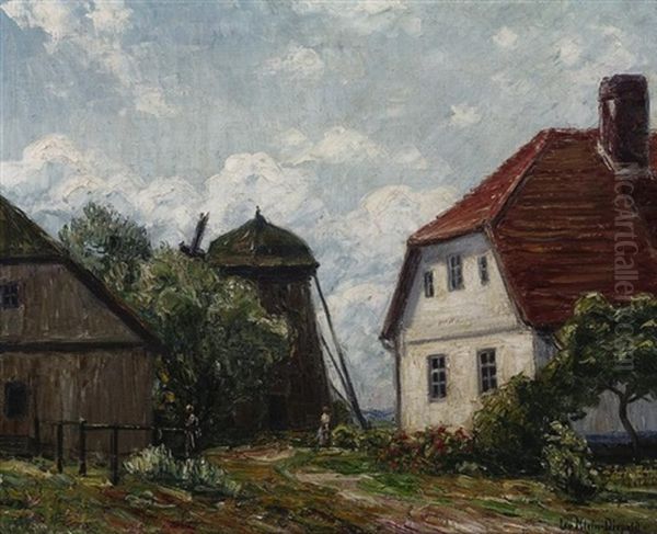 Sommeridylle. Blick Auf Den Bauerngarten Eines Hofes Mit Windmuhle by Leopold Klein von Diepold