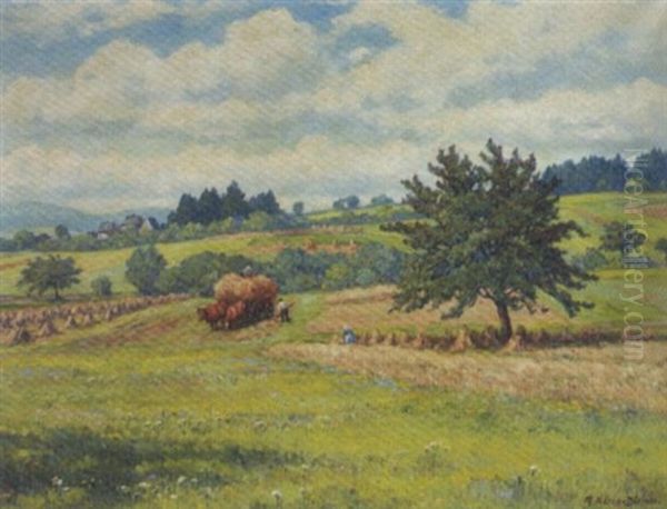 Erntezeit (dorndorf, Westerwald) Oil Painting by Maximilian Klein Von Diepold