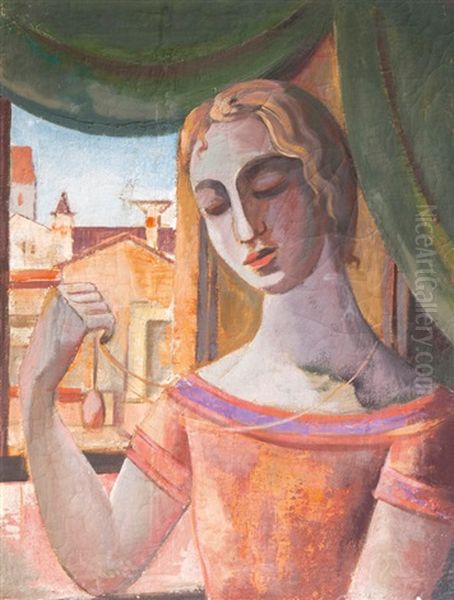 Frau Mit Amulett Am Fenster Oil Painting by Cesar Klein