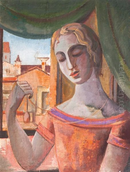 Frau Mit Amulett Am Fenster Oil Painting by Cesar Klein