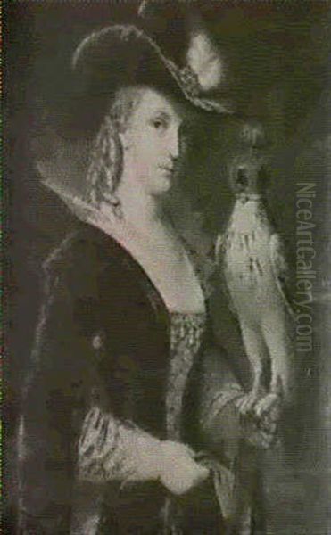 Portrait Of A Lady With A Falcon Oil Painting by Friedrich Emil Klein