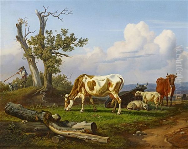 Kuhe Auf Der Weide Oil Painting by Johann Adam Klein