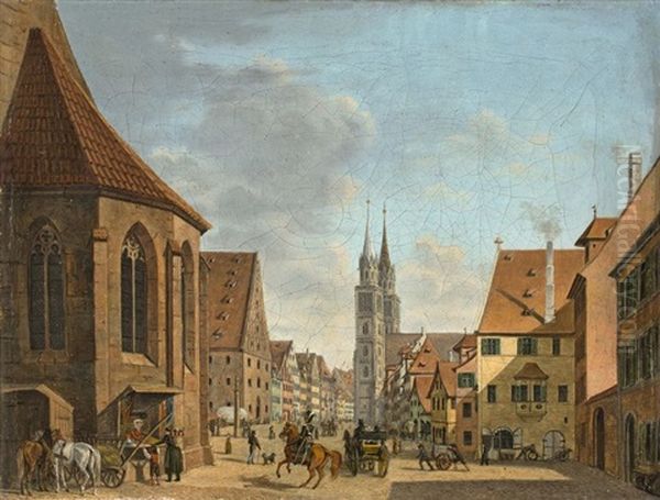 Die Konigstrasse In Nurnberg Mit Blick Auf St. Lorenz Oil Painting by Johann Adam Klein