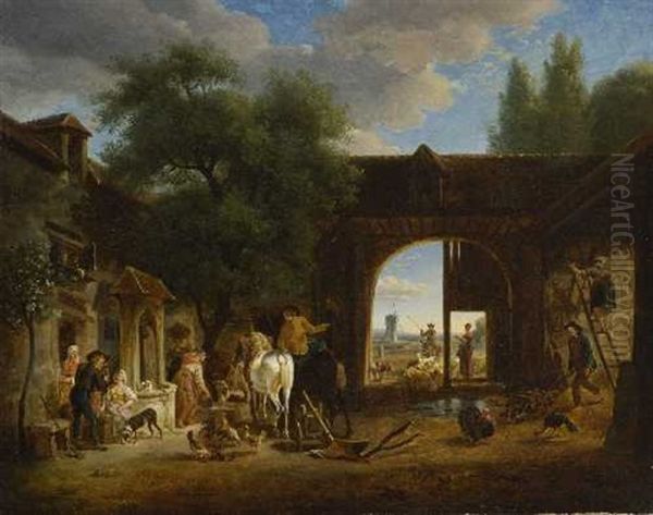 Abend Auf Dem Bauernhof Oil Painting by Johann Adam Klein