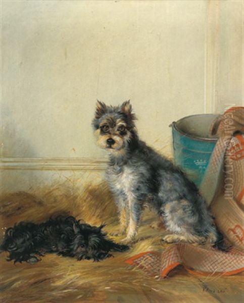 Zwei Hunde (terrier?) Oil Painting by Johann Adam Klein