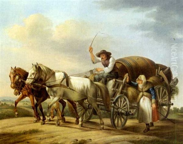 Pferdefuhrwerk Oil Painting by Johann Adam Klein