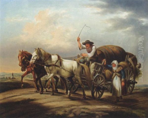 Der Dreispannige Ungarwagen Oil Painting by Johann Adam Klein