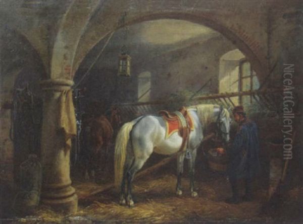 Der Reitschimmel Im Stall Oil Painting by Johann Adam Klein