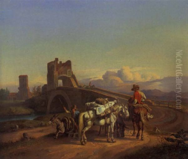 Die Maultiertrieber Am Ponte Salario Oil Painting by Johann Adam Klein