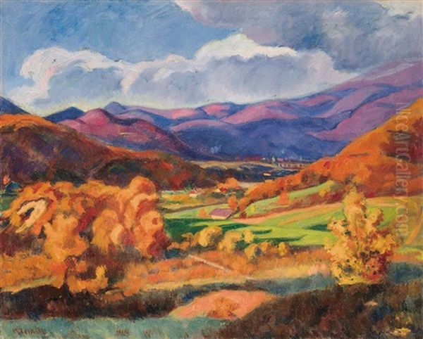 Fall In Baia Mare Oil Painting by Jozsef Klein