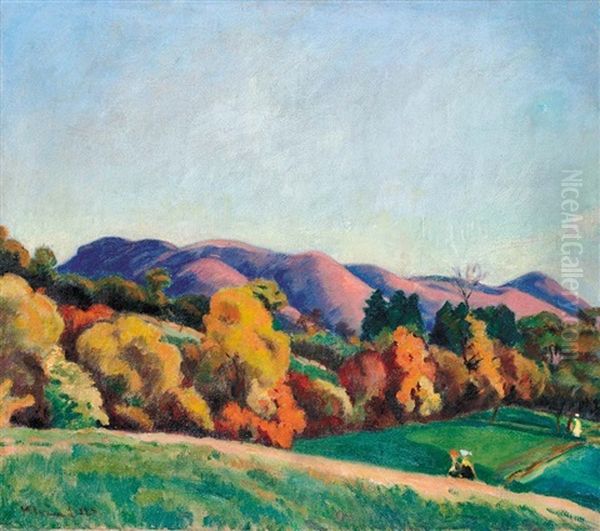 Baia Mare In Autumn (in The Fields) Oil Painting by Jozsef Klein