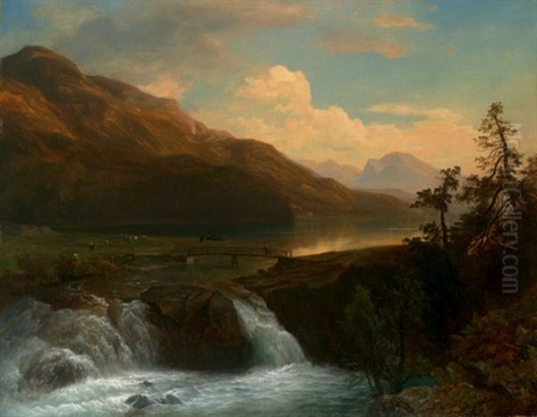 Oberitalienische Gebirgslandschaft Mit Wasserfall Oil Painting by Wilhelm Klein