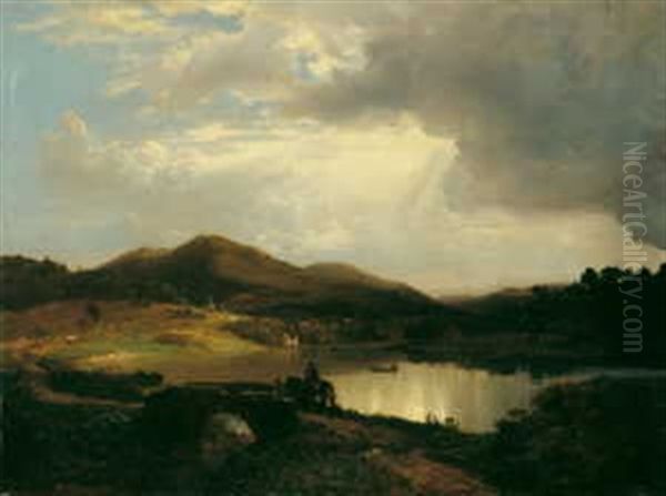 Flusslandschaft Mit Reiter Oil Painting by Wilhelm Klein